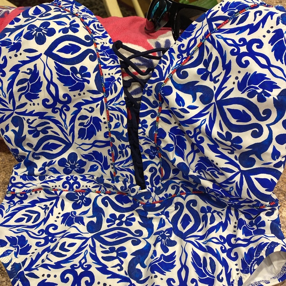 NWT Nanette Lepore Swim One Piece Suit Small Blue White - Picture 12 of 17